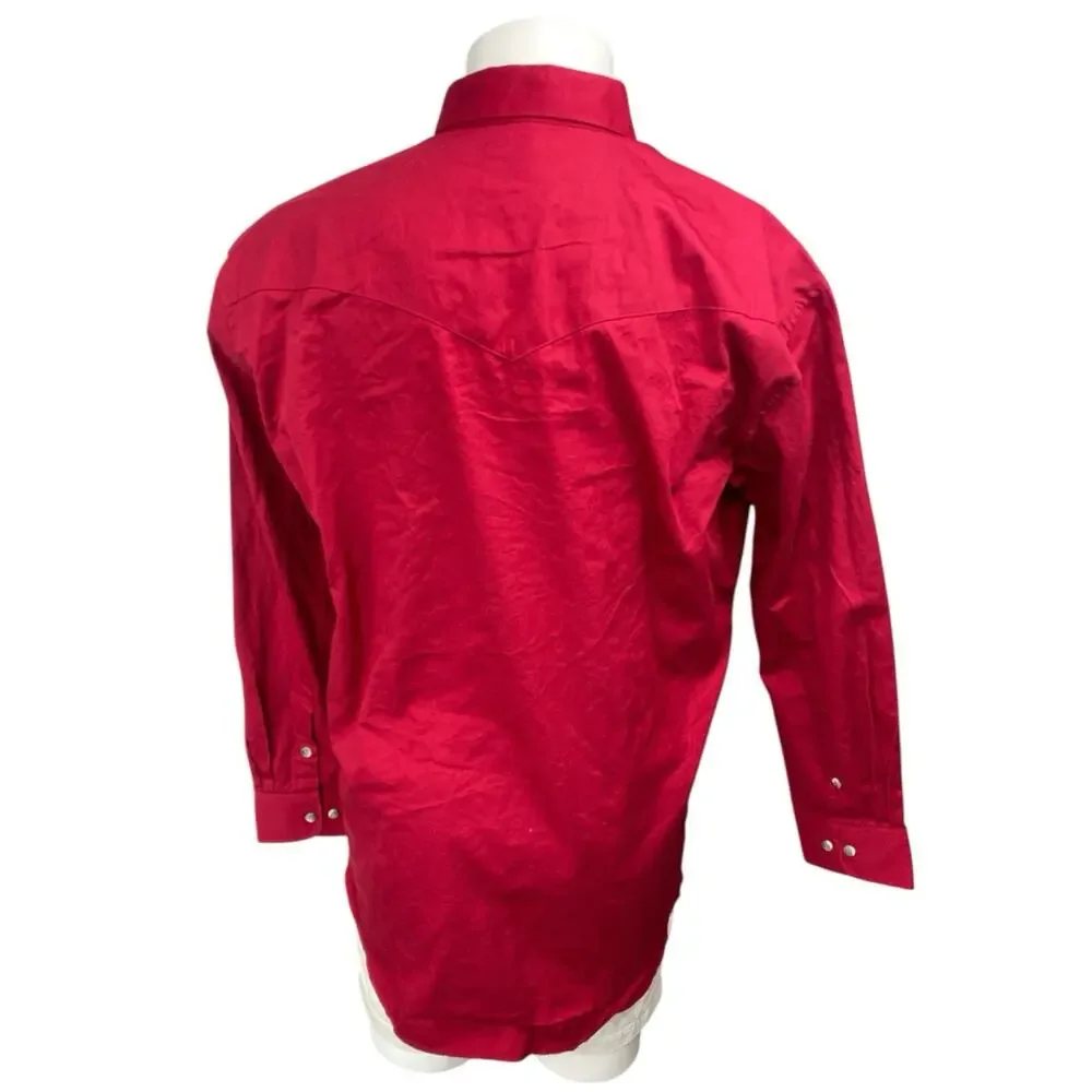 Wrangler Mens Red Cotton Collar Long Sleeve Button Down Pockets Western Shirt XL